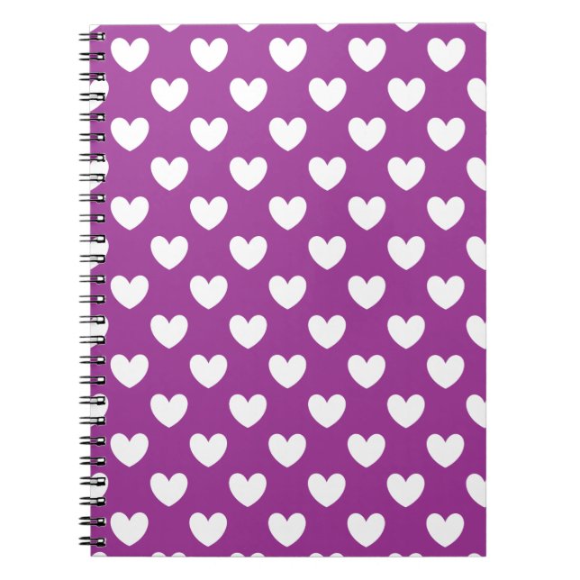 Cuaderno Corazones de polka blanca en morado (Frente)