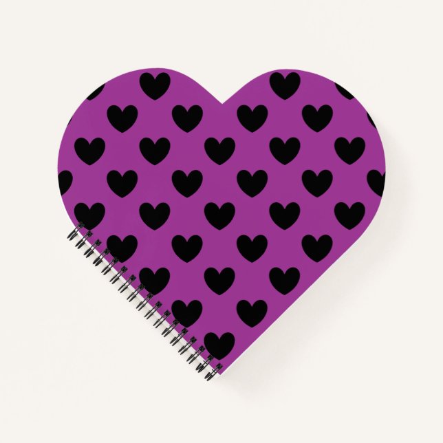 Cuaderno Corazones de polka negra en morado (Anverso)