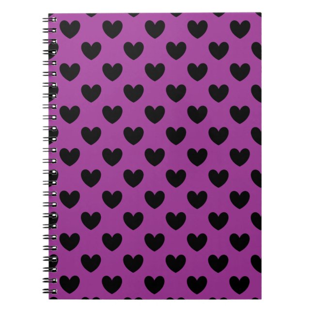 Cuaderno Corazones de polka negra en morado (Frente)
