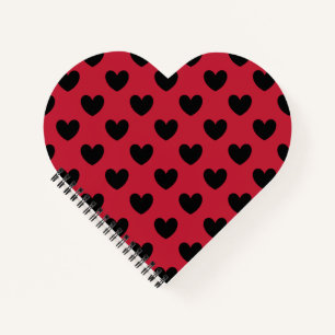 Cuaderno Corazones de polka negra en rojo