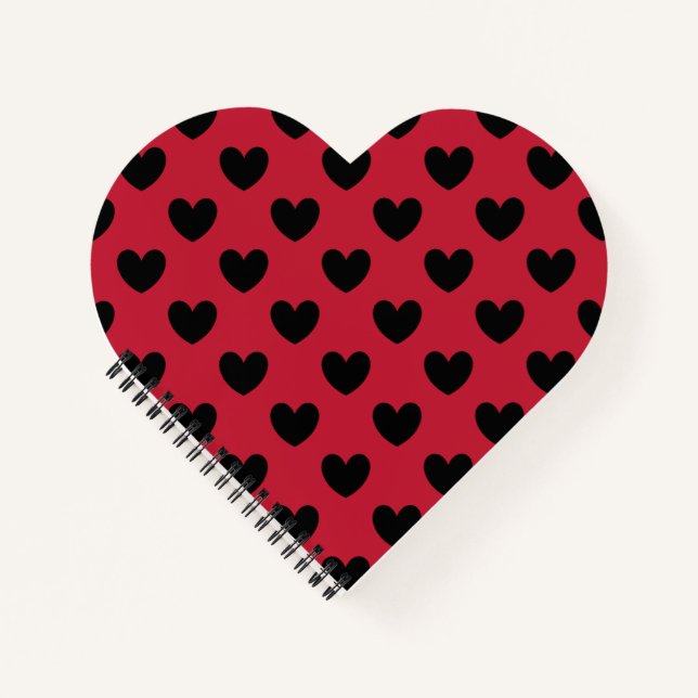 Cuaderno Corazones de polka negra en rojo (Anverso)