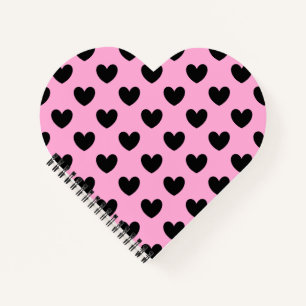Cuaderno Corazones de polka negra sobre algodón de color ro