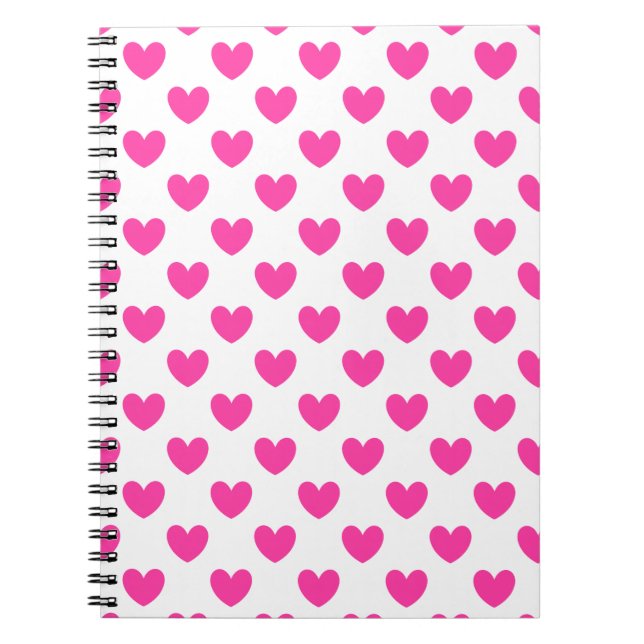 Cuaderno Corazones de polka rosa de Fuchsia en blanco (Frente)