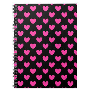 Cuaderno Corazones de polka rosa fucsia en negro