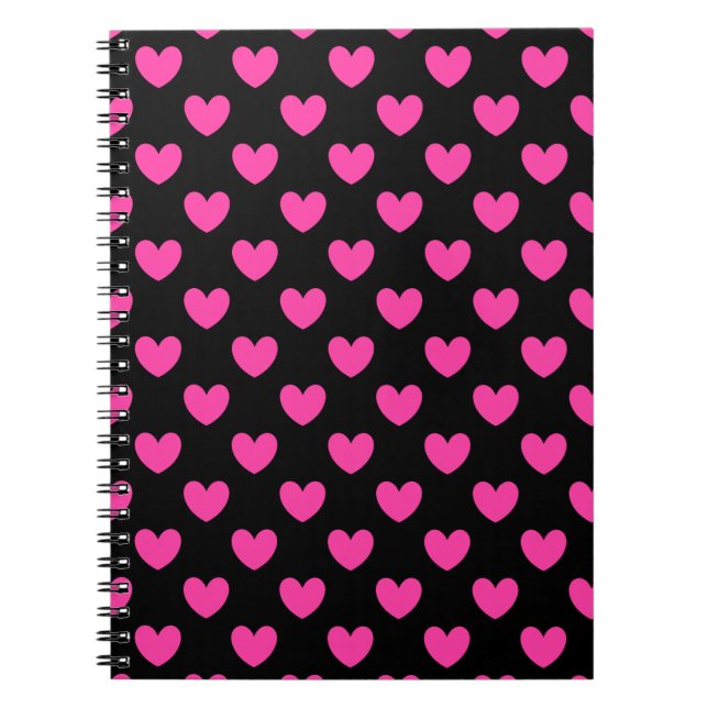 Cuaderno Corazones de polka rosa fucsia en negro (Frente)