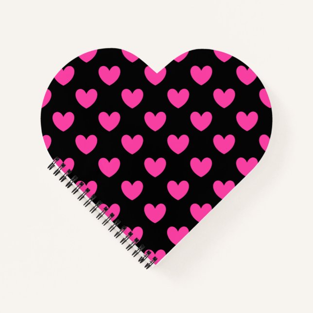 Cuaderno Corazones de polka rosa fucsia en negro (Anverso)