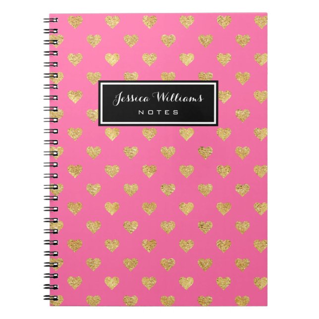 Cuaderno Corazones de purpurina de oro (Frente)