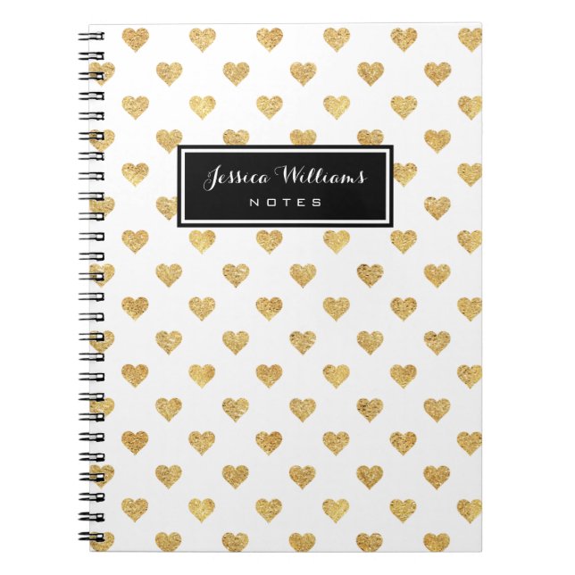 Cuaderno Corazones de purpurina de oro (Frente)