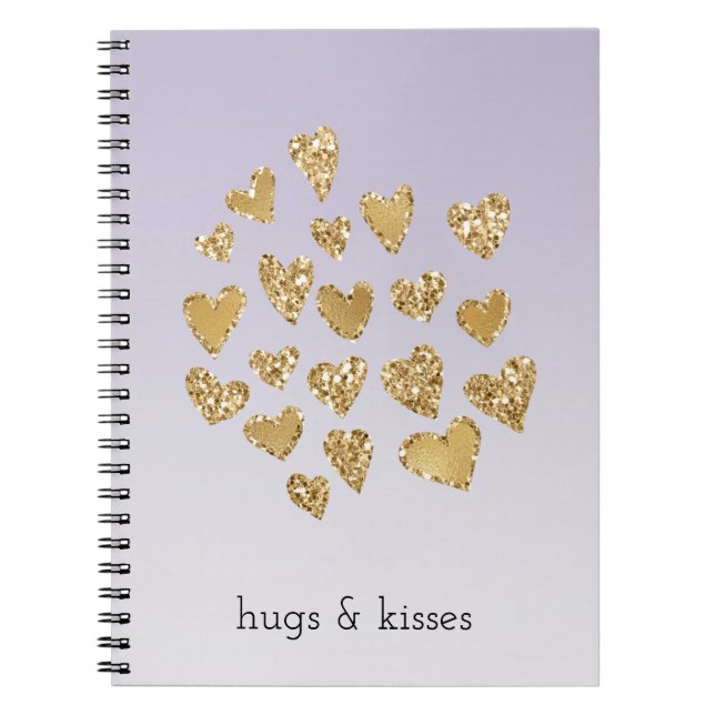 Cuaderno Corazones de Purpurina de oro de espuma de naranja (Frente)