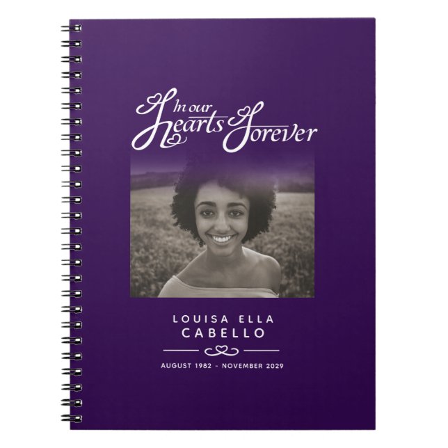 Cuaderno Corazones de recuerdo oscuro foto púrpura (Frente)