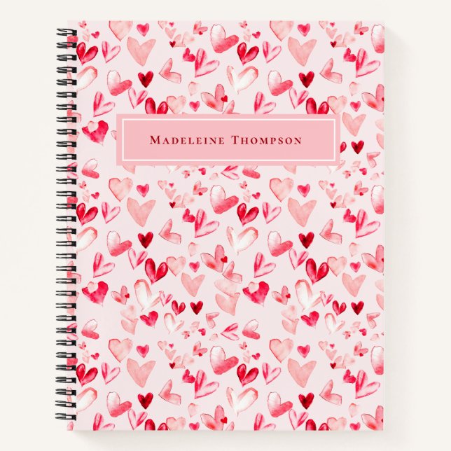 Cuaderno Corazones de San Valentín Acuarela Caprichosa Rosa (Anverso)