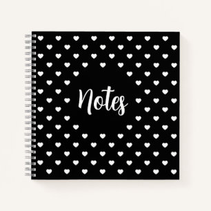 Cuaderno Corazones en Blanco y Negro Notas con Patrón de Lu