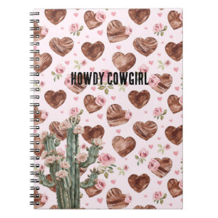 Cuaderno Corazones Florales Rosados de Cactus Occidental