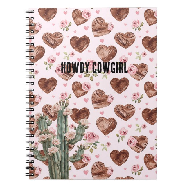 Cuaderno Corazones Florales Rosados de Cactus Occidental (Frente)