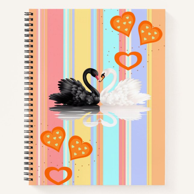 Cuaderno Corazones Naranjas de banda de cisnes para portáti (Anverso)
