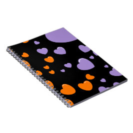 Cuaderno corazones naranjas y morados con lunares