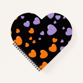Cuaderno corazones naranjas y morados con lunares
