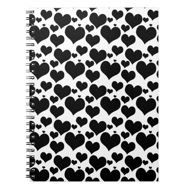 Cuaderno Corazones negros bonitos sobre blanco para tu San  (Frente)