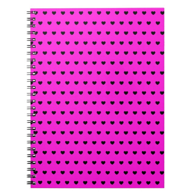 Cuaderno Corazones negros en un portátil rosa llamativo (Frente)