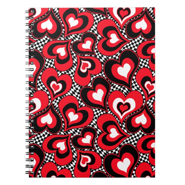Cuaderno Corazones, negros, rojos y blancos. (Frente)