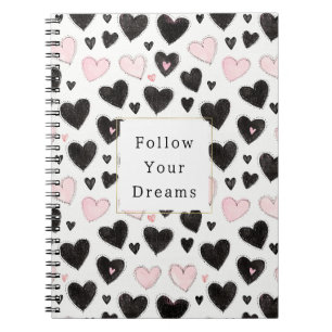 Cuaderno Corazones negros rosados Sigue tus sueños