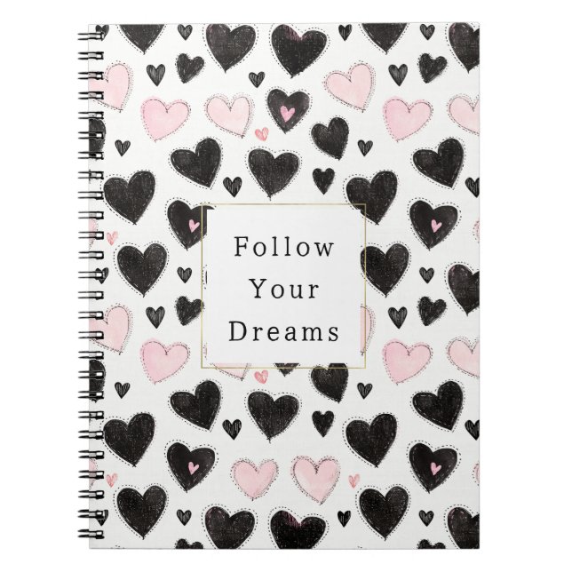 Cuaderno Corazones negros rosados Sigue tus sueños (Frente)