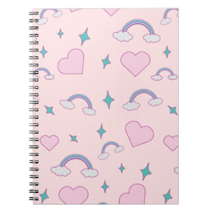 Cuaderno Corazones pastel lindos y patrón de arcoíris   Ros