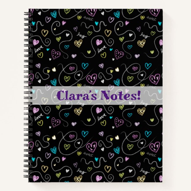 Cuaderno Corazones Purpurinoso - Patrón Purpurina falso (Anverso)