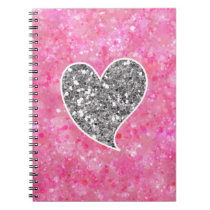 Cuaderno Corazones Purpurinoso rosadas y plateadas