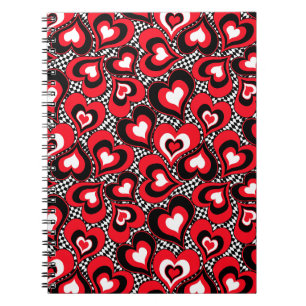 Cuaderno Corazones, rojo, negro, blanco