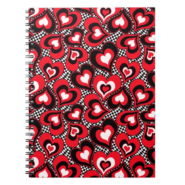 Cuaderno Corazones, rojo, negro, blanco (Frente)