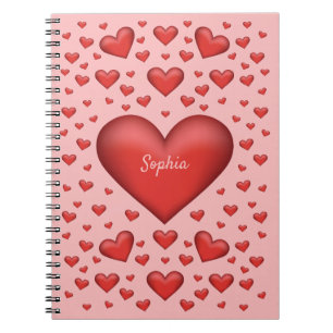 Cuaderno Corazones rojos con texto personalizable
