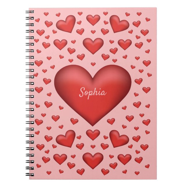 Cuaderno Corazones rojos con texto personalizable (Frente)