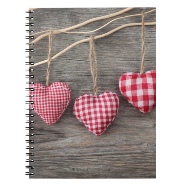 Cuaderno Corazones rojos en la tabla de madera (Frente)