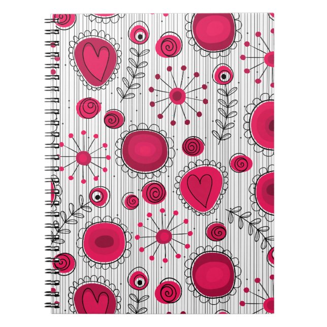 Cuaderno Corazones rojos y blancos singulares y flores (Frente)