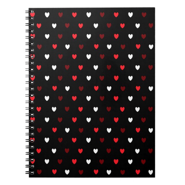 Cuaderno corazones rojos y blancos sobre negro (Frente)