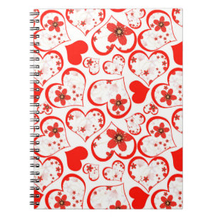 Cuaderno Corazones rojos y flores en blanco