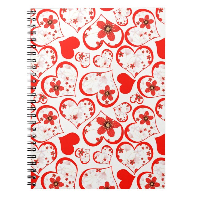 Cuaderno Corazones rojos y flores en blanco (Frente)