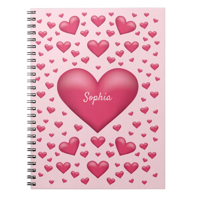 Cuaderno Corazones rosados con texto personalizable (Frente)