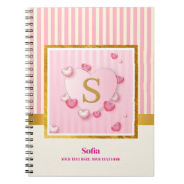 Cuaderno Corazones rosados elegantes, monograma inicial de