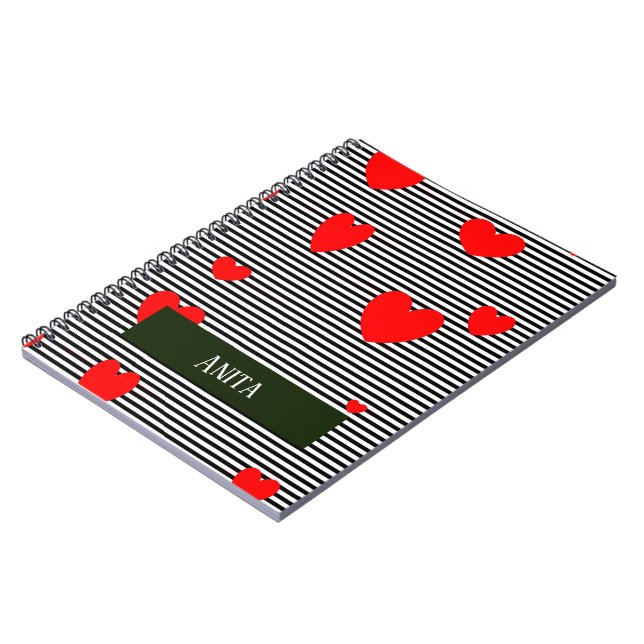 Cuaderno Corazones y rayas rojas personalizadas (Lado Izquierdo)