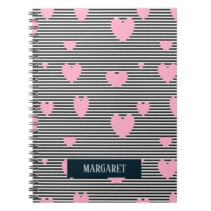 Cuaderno Corazones y rayas rosadas personalizadas