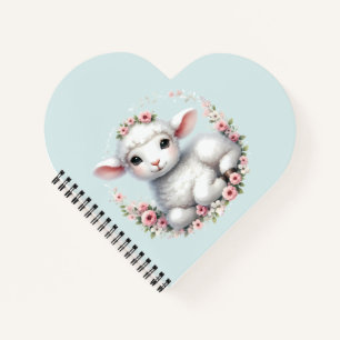 Cuaderno Corderito adorable con corona floral Ilustración