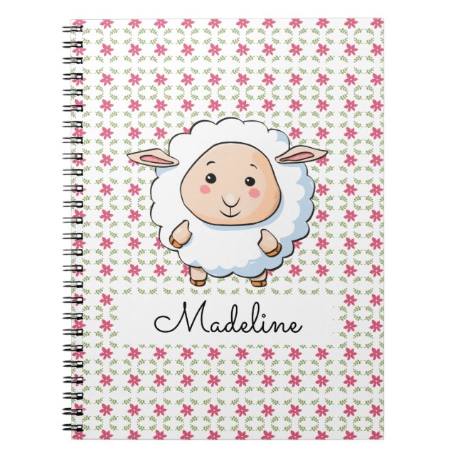Cuaderno Corderito Floral Rosa Personalizado (Frente)
