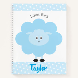 Cuaderno Cordero Azul Amor Ewe Nombre Personalizado Script 