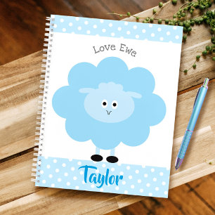 Cuaderno Cordero Azul Amor Ewe Nombre Personalizado Script 