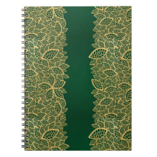 Cuaderno Cordón de oro de la hoja en fondo verde