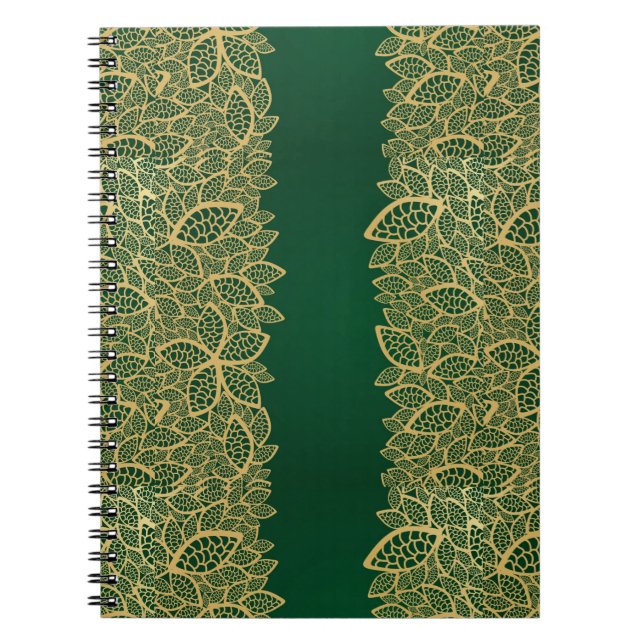 Cuaderno Cordón de oro de la hoja en fondo verde (Frente)