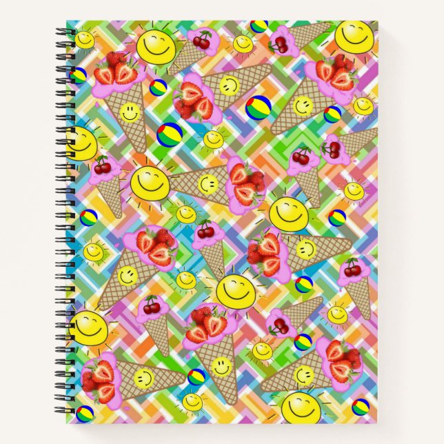 Cuaderno Cordón espiral de fresa Crema de hielo Chevron Fru (Anverso)