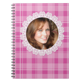 Cuaderno Cordón y tela escocesa - corazón en rosa
